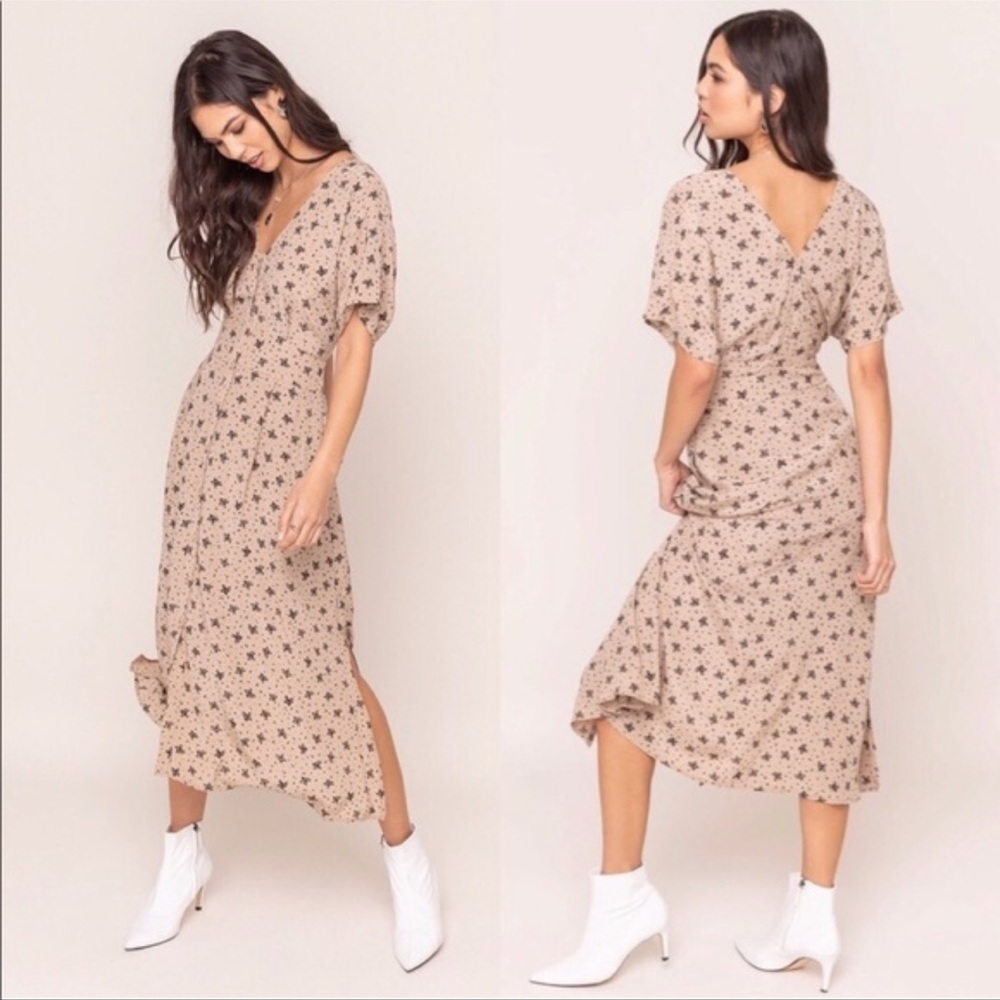 Astr Beige Floral Midi Dress